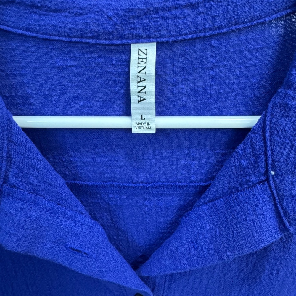 Zenana Royal Blue Gauze Button Front Shirt Dress | NWOT | Size L - Picture 3 of 4